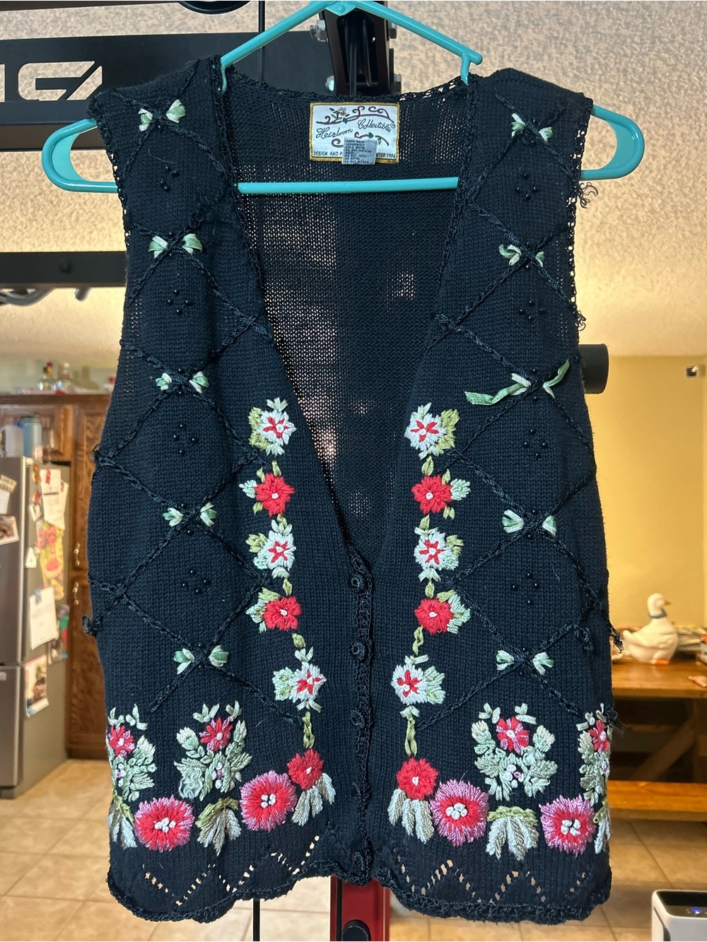 Black Embroidered Floral Knit Vest